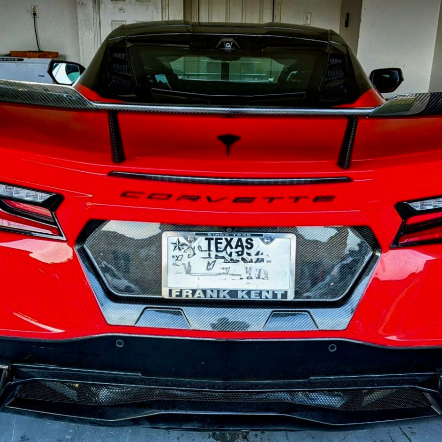 Corvette C8 Fully Framed License Plate Backing Overlay - Real Carbon Fiber