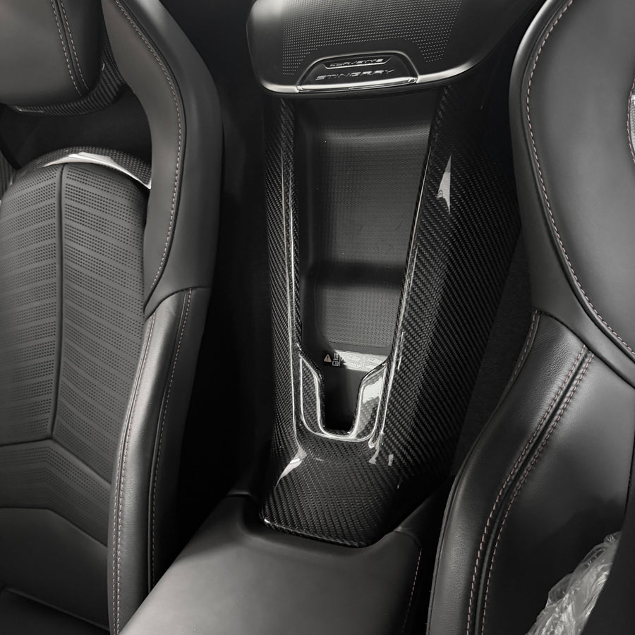 Corvette C8 Rear Wireless Charging Waterfall Overlay - Real Molded Carbon Fiber