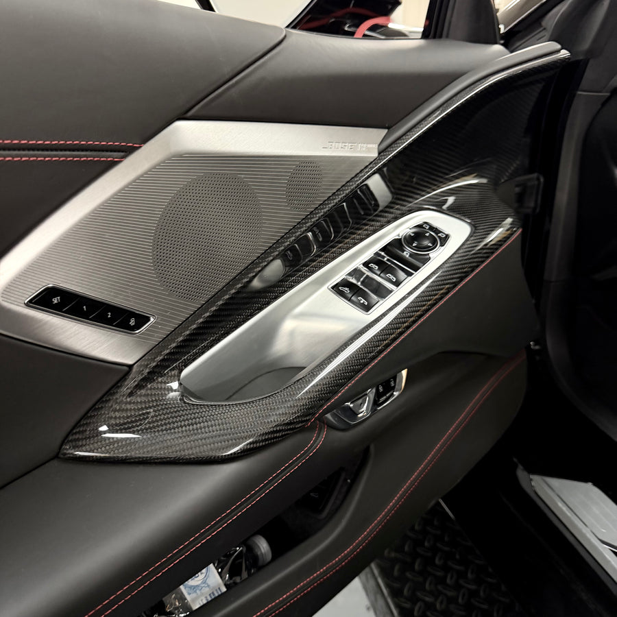 Corvette C8 Upper Door Trim Covers- Real Molded Carbon Fiber