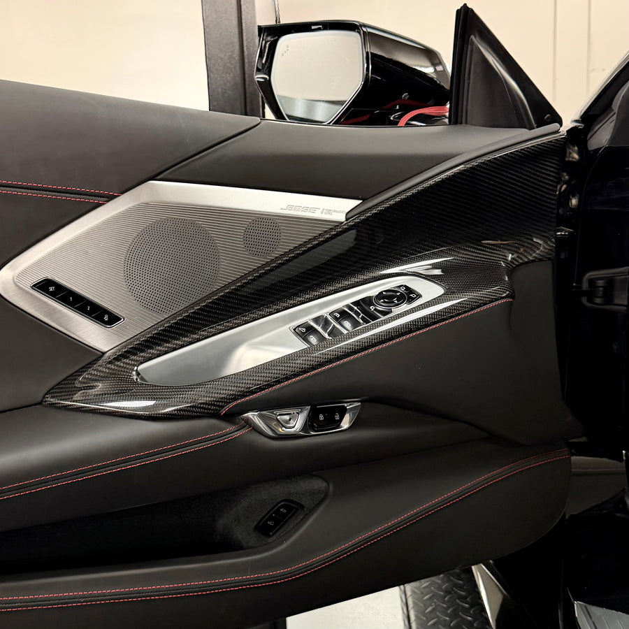 Corvette C8 Upper Door Trim Covers- Real Molded Carbon Fiber